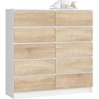 Akord Ladekast K120 met 10 Lades / Furniture Factory / Wit – Sonoma Eik / 120 x 121 x 40 cm
