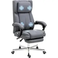 Aosom Bureaustoel met massagefunctie, verstelbare rugleuning, uitschuifbare voetsteun, linnenlook, grijs, 65 x 61 x 113 cm