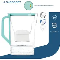 Wessper waterfilterkan van 2,7 liter, compatibel met Brita Maxtra, geschikt voor de koelkastdeur, met handmatige indicator voor filtervervanging | 1x waterfilter – met muntsmaak