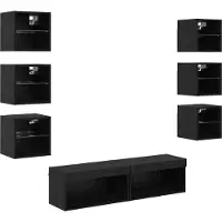 vidaXL TV Kast 8 st Zwart Eiken Glas