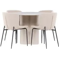 Ebuy24 Olivia eethoek tafel Ø110cm en 4 bouclé stoelen beige.