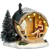 Luville Sledgeholm Kerstdorpminiatuur Barrel Sauna (sauna In Ton) 11,5 X 10 X 12 Cm