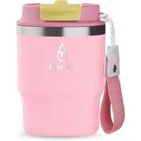 Motivai Urban Cup – 355ML – 100% Lekvrij & Dubbelwandig – Koffiebeker met Deksel & Rietje – RVS Thermosbeker To Go – Roze