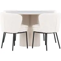 Ebuy24 Olivia eethoek tafel Ø110cm en 4 bouclé stoelen beige.