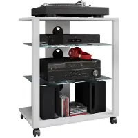VCM Hifi Houten Meubels | Rekkast Phono Plank met Rollen | 2 Glasvloeren | Afmetingen: H. 70 x B. 60 x D. 41 cm | Phono Mediaregal - Folas
