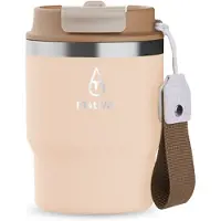 Motivai Urban Cup – 355ML – 100% Lekvrij & Dubbelwandig – Koffiebeker met Deksel & Rietje – RVS Thermosbeker To Go – Crème
