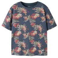 Name it KIDS gebloemde T-shirt donkerblauw Jongens Stretchkatoen Ronde hals - maat 122/128
