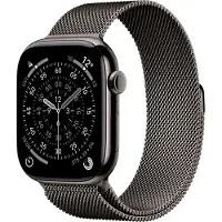 Apple Watch Series 11 gps + mobiel netwerk, 46 mm, grijze titanium kast met grijs Milanees bandje - S/M
