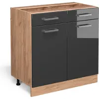 Vicco Keukenonderkast R-Line Antraciet Hoogglans 80 cm zonder werkblad, Model 37119