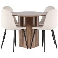 Ebuy24 Olivia eethoek tafel Ø110cm en 4 velours stoelen bruin.