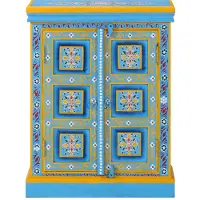 vidaXL Wandkast handgeschilderd massief mangohout turquoise