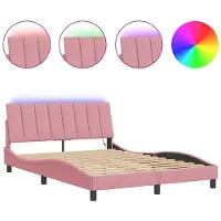vidaXL Bedframe met LED zonder matras "Hanko" fluweel roze 120x200 cm