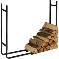 Relaxdays brandhoutrek - staal - 91 x 123 x 19,5 cm - buiten en binnen - stookhout - modern - zwart