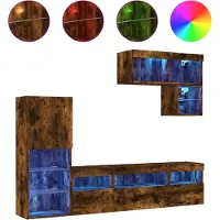 vidaXL 6-delige tv-wandmeubelset met LED bewerkt hout gerookt eiken