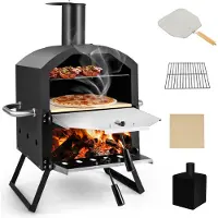 Coast Pizzaoven voor Buiten – 2-Laags – Met Pizzaschep & Verwijderbare Middenplank – 54 x 31 x 72 cm – Zwart