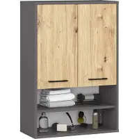 Akord Hangende Badkamerkast FIN H934 W64 met 2 Deuren en 4 Planken / Furniture Factory / Grafietgrijs - Artisan Eik / 64 x 94 x 30 cm