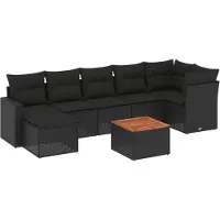 vidaXL 8-delige tuinmeubelset met kussens, zwart, polyrotan