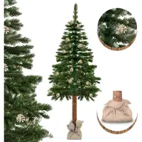 Viking Choice Kunstkerstboom - 180 cm - met houten stam - sneeuw en dennenappels