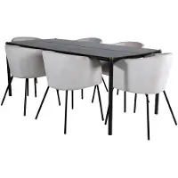 Ebuy24 Pelle eethoek eetkamertafel zwart en 6 Berit eetkamerstal velours beige.