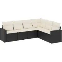 vidaXL 6-delige Loungeset met kussens poly rattan zwart