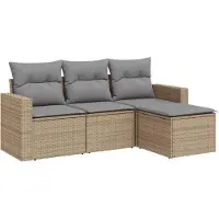 vidaXL 4-delige Loungeset met kussens poly rattan beige