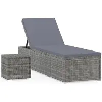 vidaXL Ligbed met kussen en theetafel poly rattan grijs