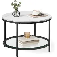 Vasagle Salontafel met 2 planken voor in de woonkamer, Marmer Wit + Inkt Zwart / 65d cm