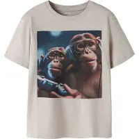 Name it KIDS T-shirt greige Grijs Jongens Katoen Ronde hals Printopdruk - maat 122/128