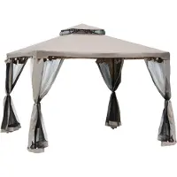 Outsunny Tuinpaviljoen partytent met zijwanden grijsbruin 3 x 3 x 2,6m