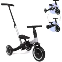 Zesso 4 in1 Driewieler met duwstang - Loopfiets - Kinderfiets - Balance Bike - Gio - Zwart-Grijs