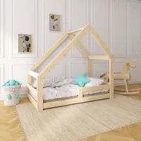 Need Sleep - Montessori Huisbed 80x160 cm – Peuterbed met Valbeveiliging – Asymmetrisch – Naturel Hout