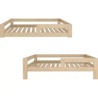 Need Sleep - Montessori Kinderbed Vloerbed met Uitvalbescherming - Naturel Hout - 90x180 cm - 2 in 1 ontwerp met verwisselbare poten (22 cm)
