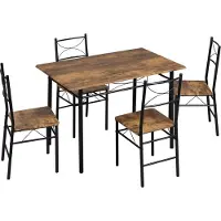 Happyment Eettafel met 4 Stoelen - Voor 4-Zits Eetset - Rechthoekige Keukentafel met Metalen Frame - Eetkamermeubilair