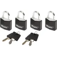 Masterlock 4 x 20mm - 11mm steel shackle, 3mm diam. - 3-pin cylinder - keyed alik | zwart - 9120EURQBLKNOP