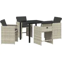 vidaXL Tuin Eettafel Set 5 st Lichtgrijs poly rattan