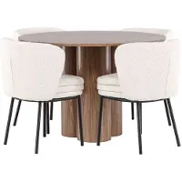 Ebuy24 Olivia eethoek tafel Ø110cm en 4 bouclé stoelen bruin.