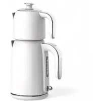 Mulex | MX064 Tee express | elektrische Turkse theepot | Wit Rvs | - 1.7L + 1.0L | Led-indicator | 360° basis | 1850 W