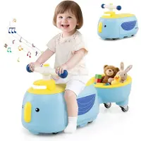 Costway Glijauto met aanhanger, glijvoertuig met licht, muziek en opbergruimte onder de stoel, glijvoertuig voor binnen en buiten, voor kinderen vanaf 1 jaar (blauw)