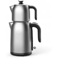 Mulex | MX063 Tee express | elektrische Turkse theepot | Mat Zilver Rvs | - 1.7L + 1.0L | Led-indicator | 360° basis | 1850 W