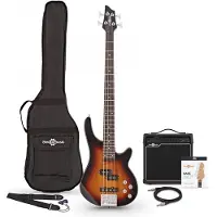 Gear4Music Chicago Bass Guitar Sunburst 15W Bass Amp & Accessory Pack