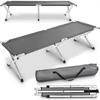 Tresko XXL Campingbed Veldbed 210 x 72 x 45 cm Metalen Buis | Belastbaar tot 150 kg | Opklapbaar Logeerbed met Draagtas | Lichtgewicht Klapbed voor Camping Festival Vissen Tuin