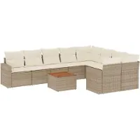 vidaXL 10-delige tuinmeubelset met kussens, beige, polyrotan