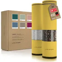 LARS NYSØM Lagom - Zout en Pepermolen Set (2 stuks) - Keramisch maalwerk met Instelbare Maalgraad - Roestvrijstaalen Zoutmolen Pepermolen (Mustard Yellow)