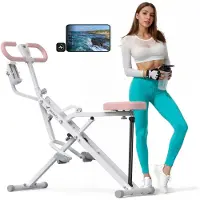 Merach Buiktreiner buikspiertrainer - rugtrainer met tablethouder - LCD-monitor - 3 verstelbare weerstandsbanden - hometrainer inklapbaar - verstelbare zitting - full-body training - tot 158 kg