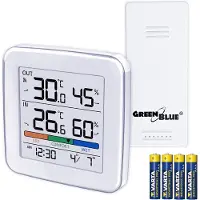 Greenblue GB169 - Draadloze weerstation met klok + alarm + datum - keuze uit °C / °F - bereik tot 60 m - Wit - Set met batterijen