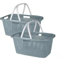Storage solutions Wasmand met hengsel - 2x stuks - 38 liter - 60 cm - groen/wit - Draagwasmanden - Wasgoedmand - Mand met handvatten