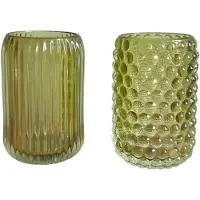 DK Design Daan Kromhout - Waxinelichthouders - Set van 2 - Stevig Glas - Groentint - 9x13cm