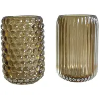 DK Design Daan Kromhout - Waxinelichthouders - Set van 2 - Stevig Glas - Bruin Groen - 9x13cm