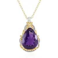 Cavill - Zilveren Halsketting - 925 Sterling Zilver Verguld - Braziliaanse Peervorm Amethist 10,04 ct & Zirkoon 0,15 ct - Verstelbaar
