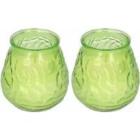 Pro Garden H&S Collection windlicht - 2x - groen - glas - citrus geur - 48 branduren - geurkaars